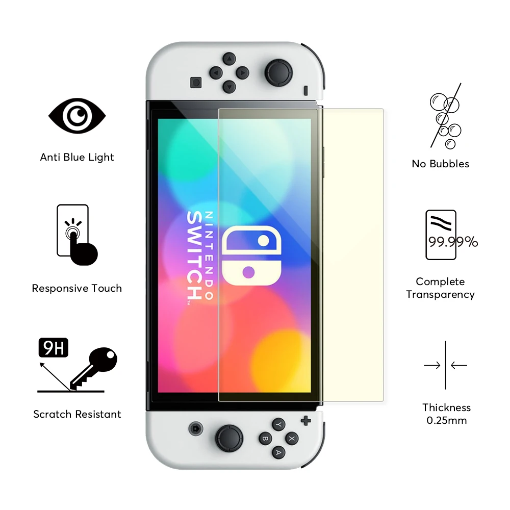 Hot Seller 2.5D 9H anti blue light glass film for nintendo switch 2021 oled screen protector