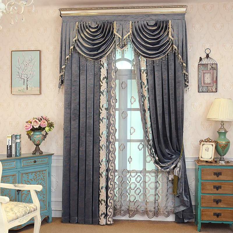 European Luxury Blackout Chenille Fabric Cortinas Curtains And Drapes Embroidered