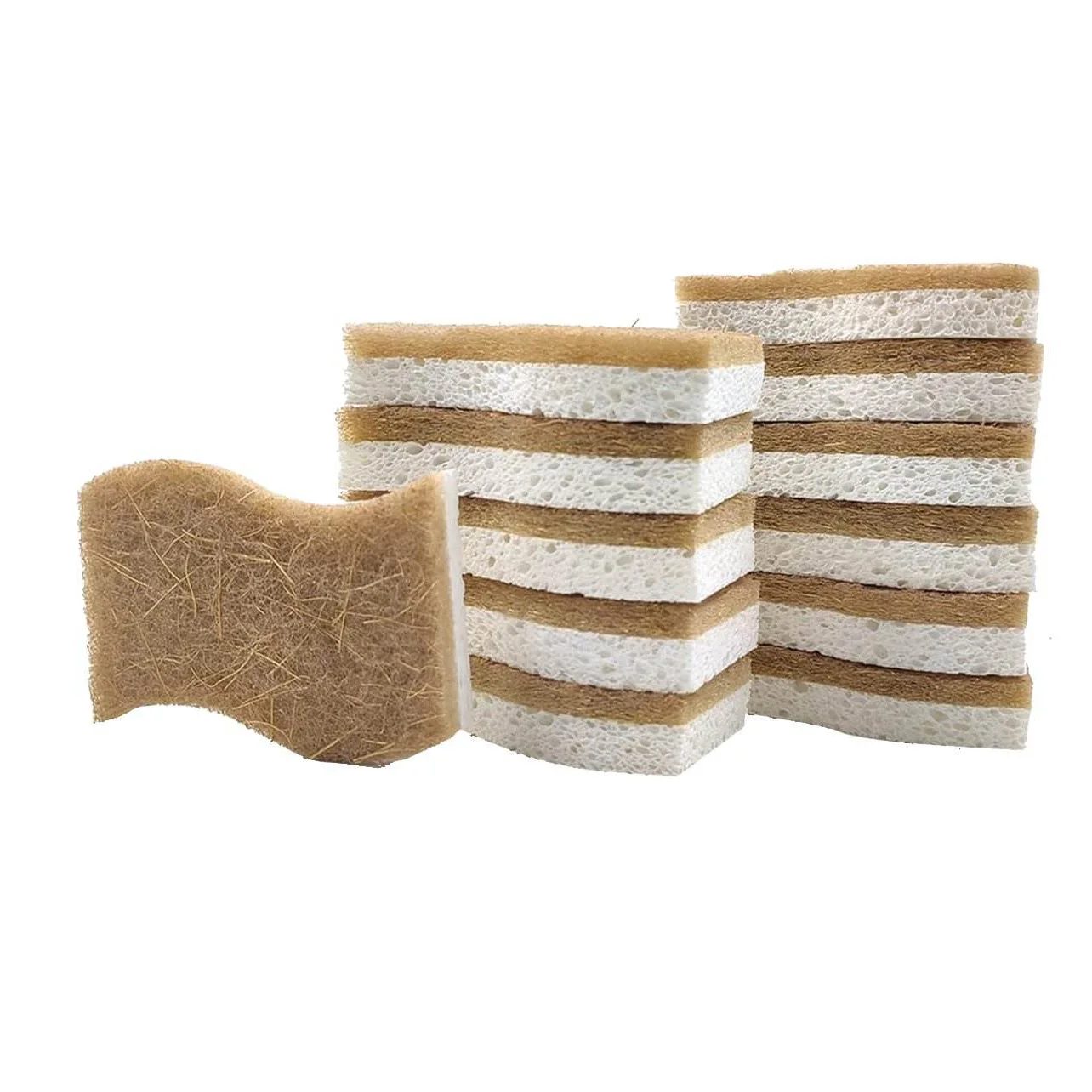 Eco Friendly Coconut Cellulose Scrubber 12 Pack Biodegradable Natural Kitchen Sponge For Washing
