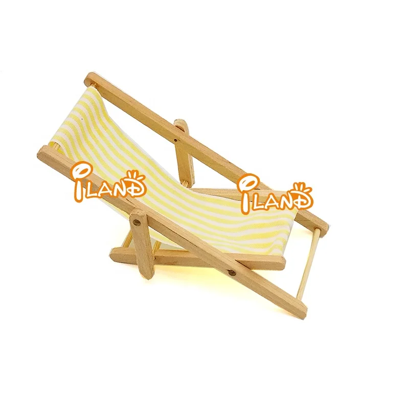 Iland Dollhouse Miniature  Beach Chair 1:12 Doll House Miniature Wooden Garden Lawn Furniture