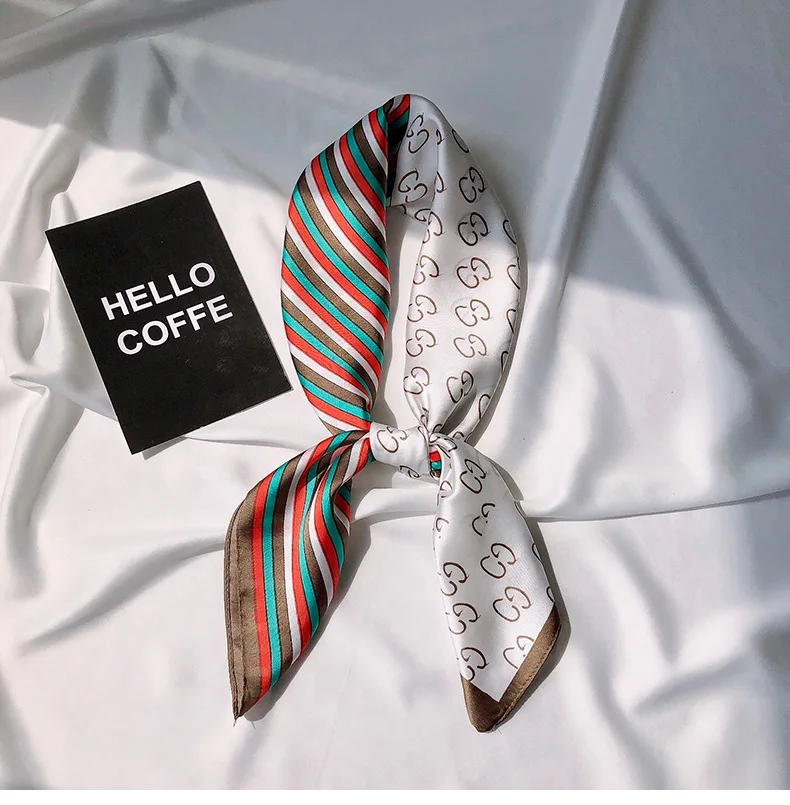 Square Scarf Hair Tie Band Women Elegant Small Vintage Skinny Retro Head Neck Silk Satin Scarf