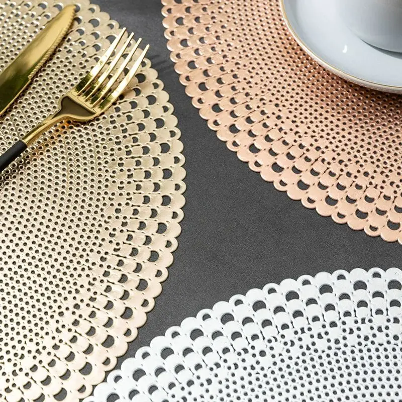 2023 CR Gold Luxury Placemats 15 inch Pressed Vinyl Round Table Mates for Dining Table