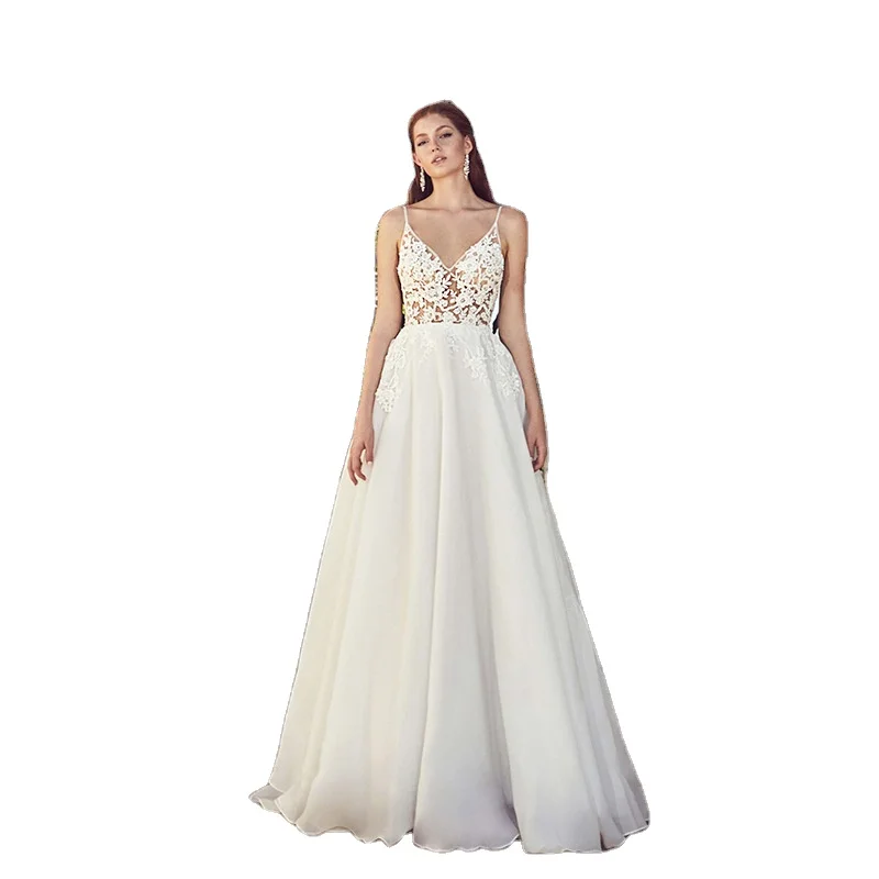 new lace suspenders perspective long skirt sexy wedding dress auditorium large tail dress drop shipping fulfill