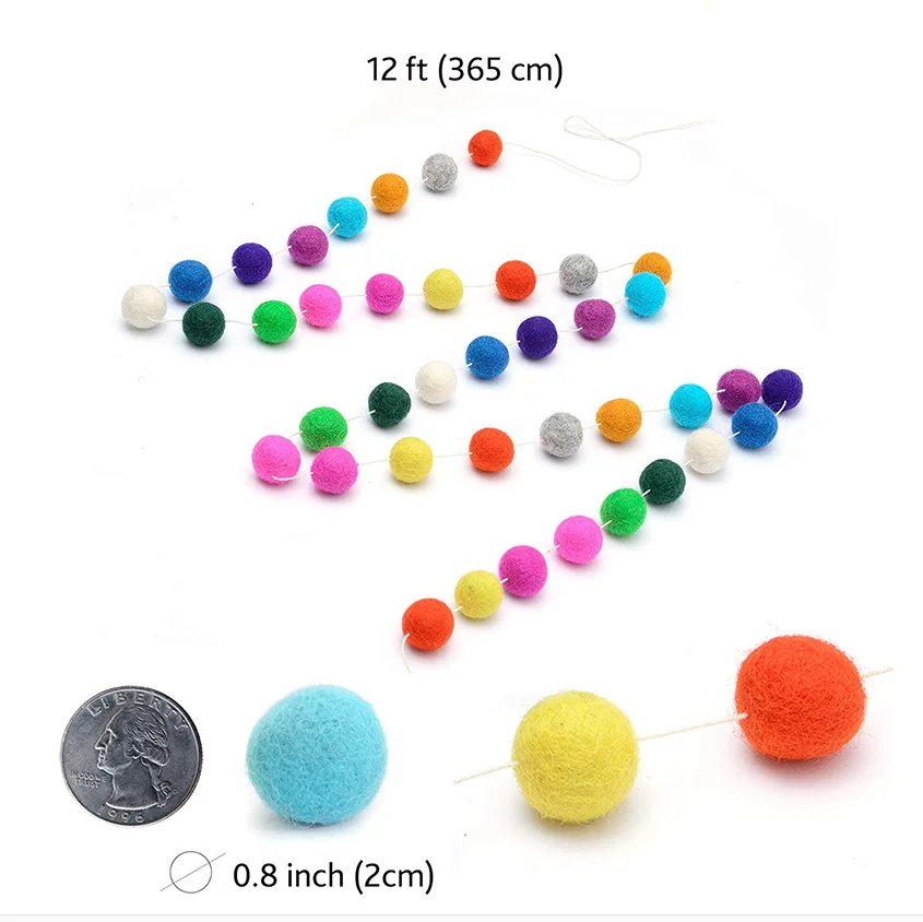 Colorful DIY Felted Pom Pom Garland Wool Balls Felt Balls