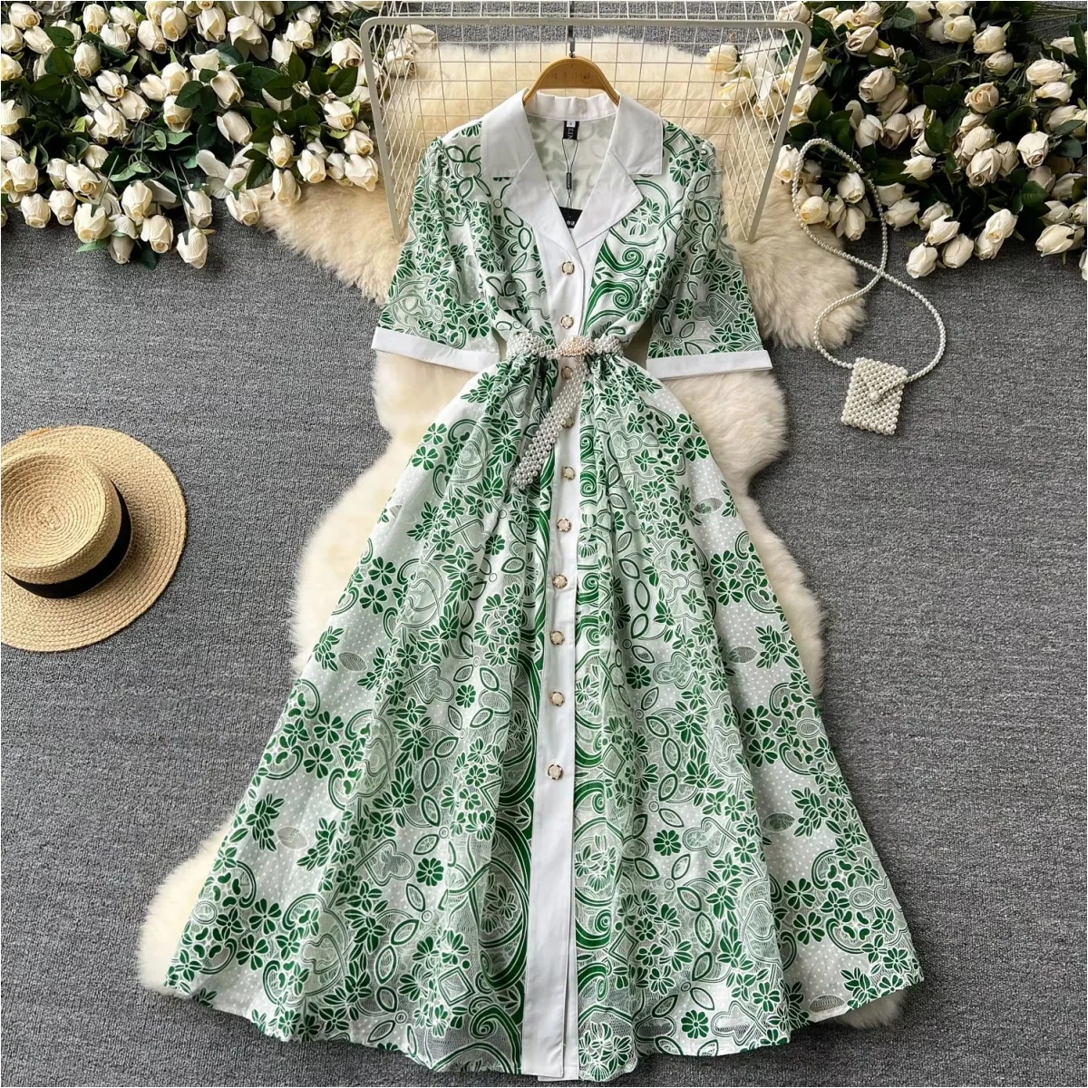 Wholesale new high quality fashion ladies long summer shoulder flower dress ladies casual dress ladies long skirt