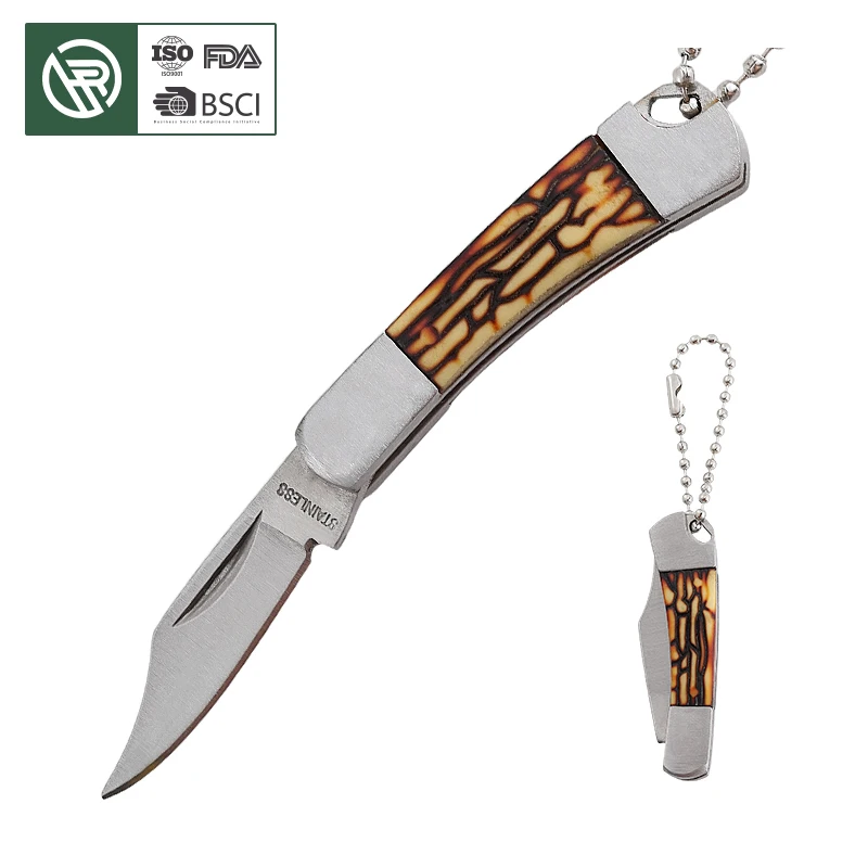 Free Sample Customized Mini Stainless Steel Blade Bull Bone Handle Folding Pocket Portable utility Gift Knife Outdoor Camping