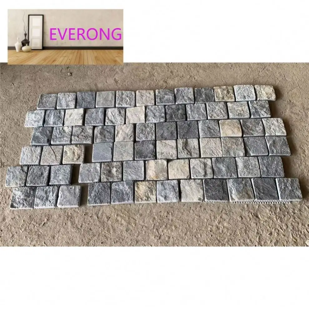 Granite Pavers Driveway Tumbled Cube Natural Stone Mesh Blue Quartzite Cobblestones Mats Sheet Paving Stone Cobblestone