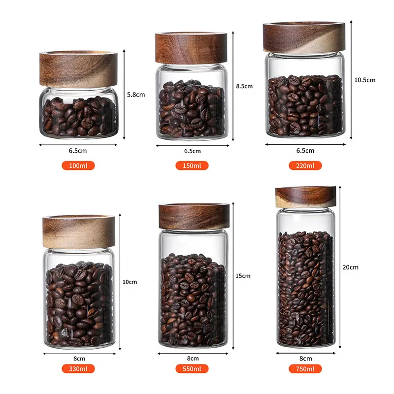 Factory Wholesale Multi Size Sealed Ring Storage Bottle Glass Jar Wooden Lid