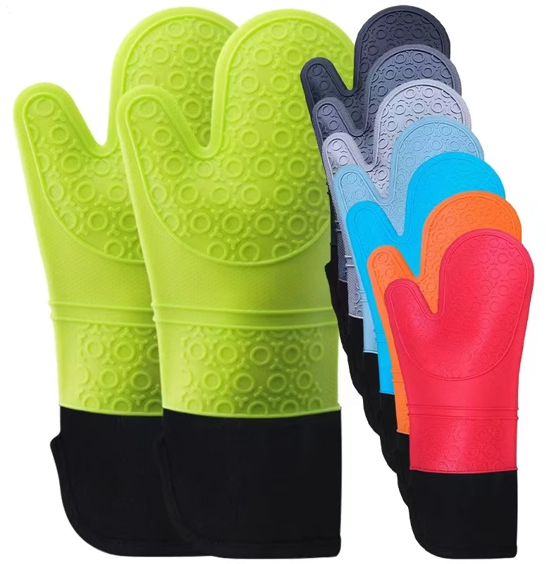Extra Long Professional Silicone Oven Mitt Oven Mitts with Quilted Liner Heat Resistant Pot Holders Flexible Oven Gloves