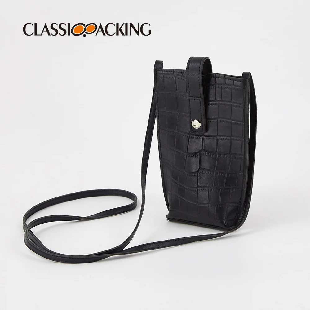 Custom Logo  Pu Leather Black Fashion Mobile Phone Pouch  Portable Mobile Phone Bag