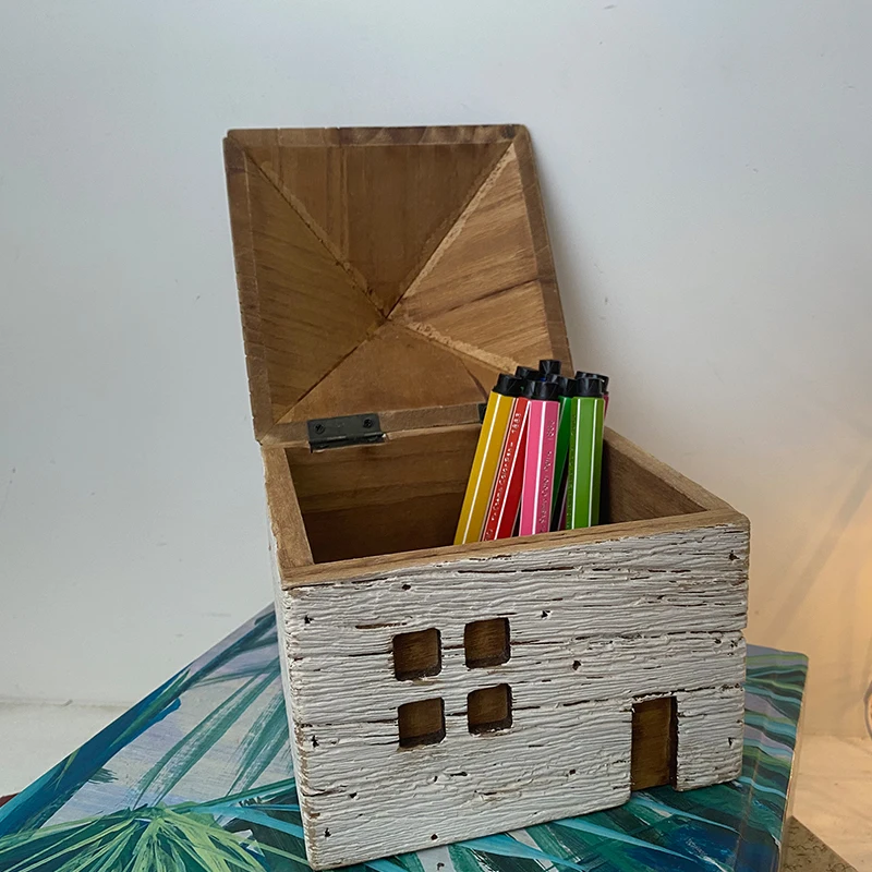 
YBOX handmade lovley small wooden box natural wood house shape gift box 