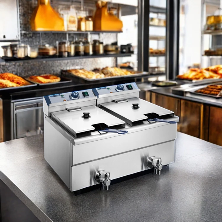 24 Litre Fryer with Oil Draining Tap Potato Chips Fryer Machine Commercial Large Capacity Deep Fryer Electric