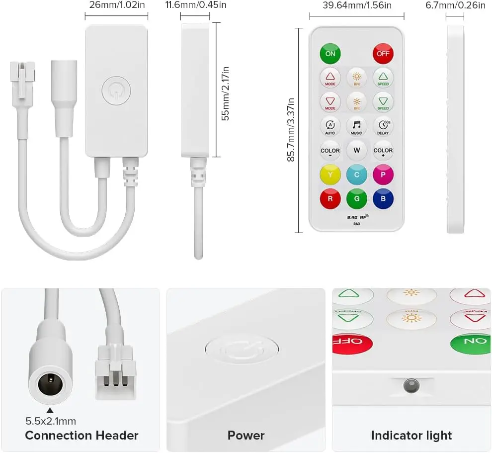 RGBW 2.4Ghz Bluetooth SPI TTL LED Controller Compatible with SK6812 RGBW WS2814 5V 12V 24V 2.4G RF Remote APP Control Music Mode