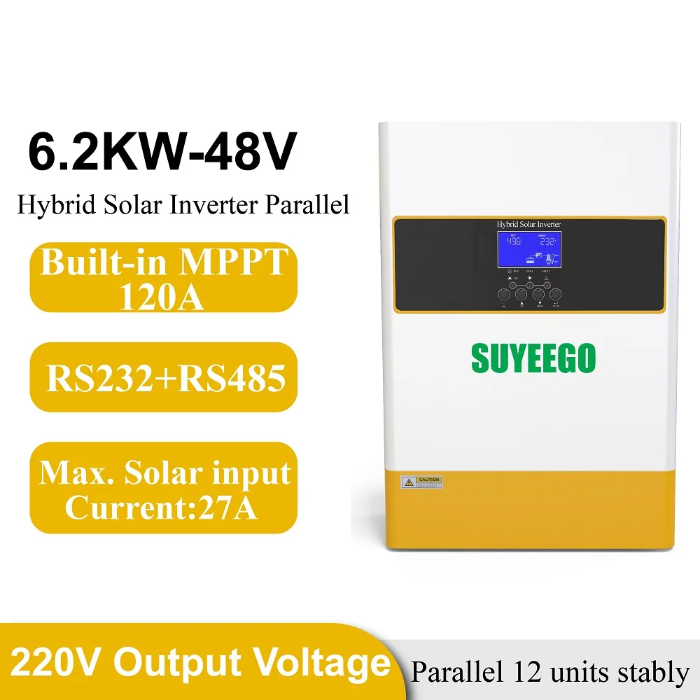 Гибридный солнечный инвертор SUYEEGO 6 2 кВт PV вход 500 В постоянного тока с параллельной функцией 48 220