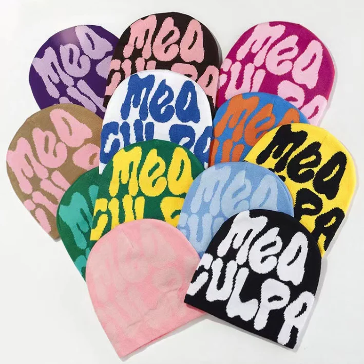 Revers Benni Acrylic Unisex All Over Print Reversible Gorros Beani Toque Mea Culpa Winter Knitted Beanies Hat Custom Logo
