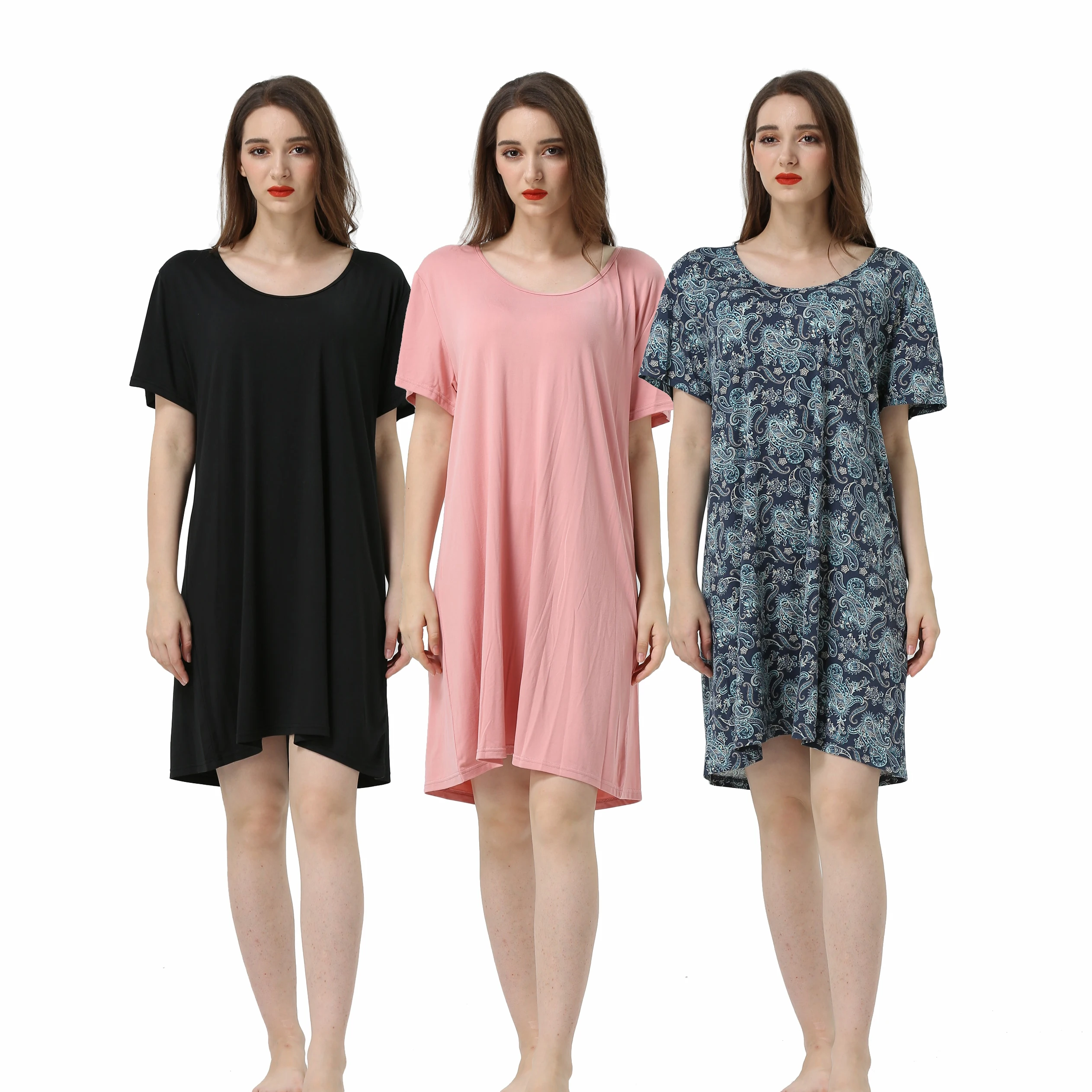 2021 Custom Summer Hot Sale Sleepwear Ladies pajamas Round Neck Short Sleeve Printed Sleep Shirts