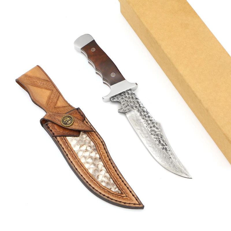 Нож с фиксированным лезвием из дамасской стали кожаной оболочкой охотничьи ножи для выживания