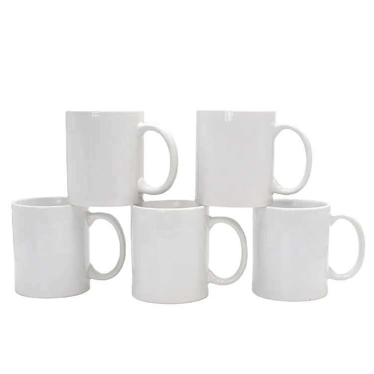 Wholesale cheap 11oz white ceramic coffee mug stocked stoneware logo cup for promotion