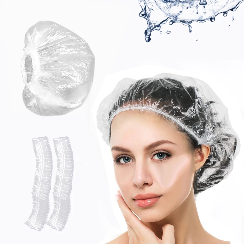  Custom Logo Extra Large Plastic PE Waterproof Disposable Hotel Adjustable Women Beauty Shower Cap For Long