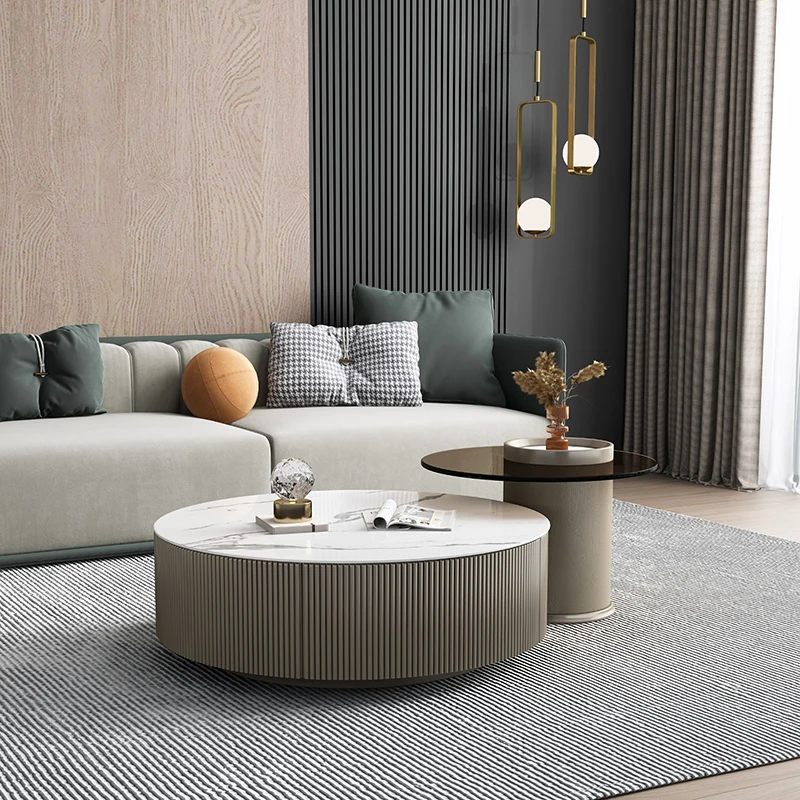 HANYEE Cheap Hot Selling Marble Top Round Coffee table And Tea Table Set Marble and Glass Top Living Room furniture set