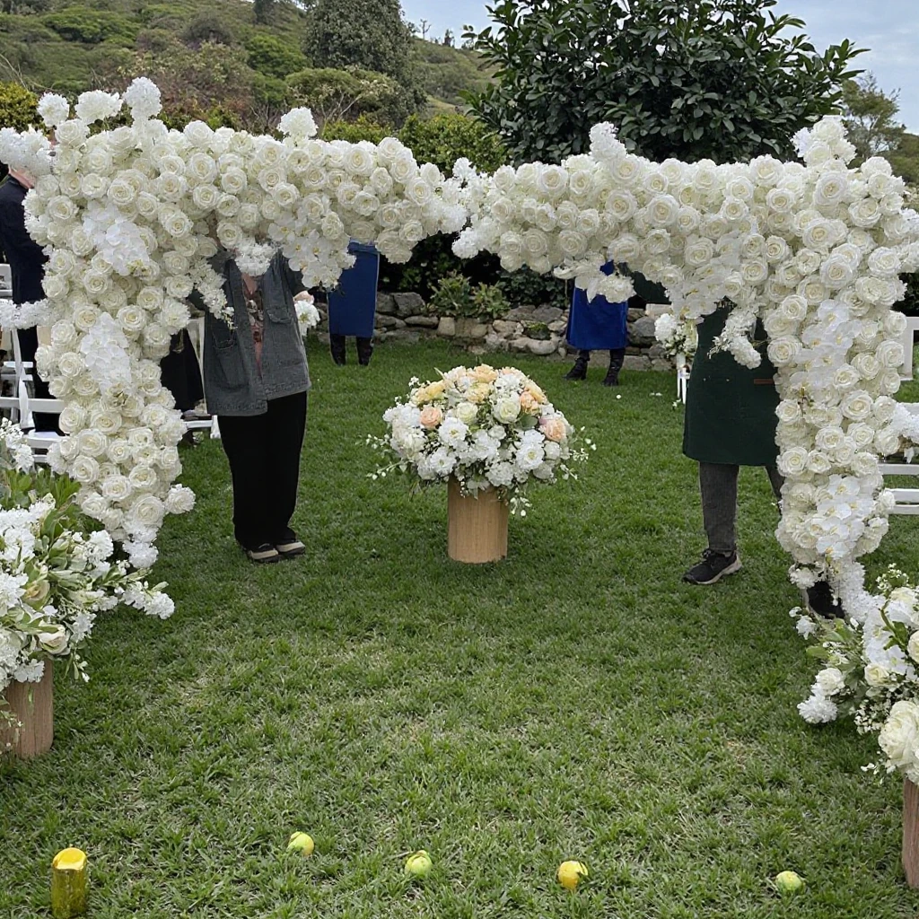 IFG Wholesale Large Flower Arches 2 Piece White Silk Flowers Artificial for Wedding Arch Decor