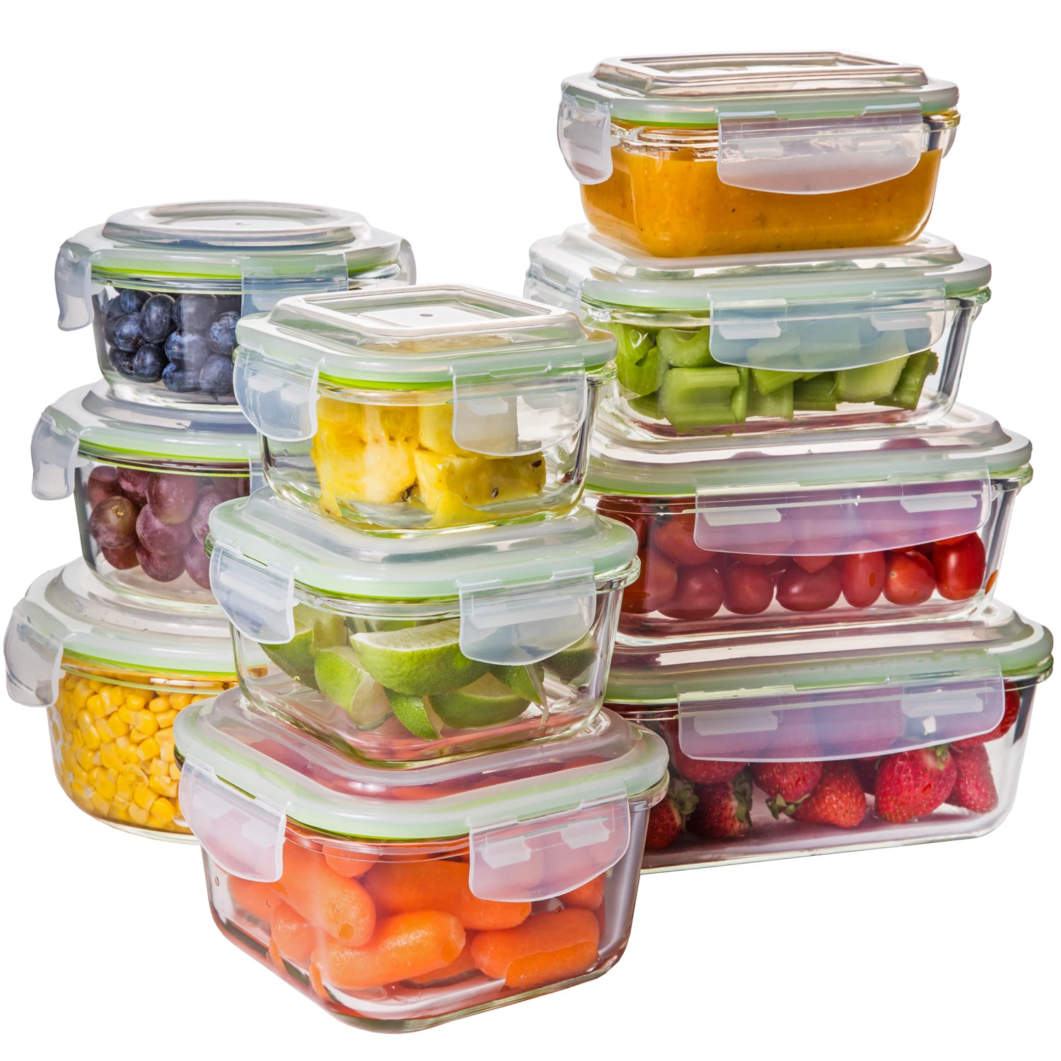 Custom crisper microwave glass food storage bento lunch box glass container set with pp lid