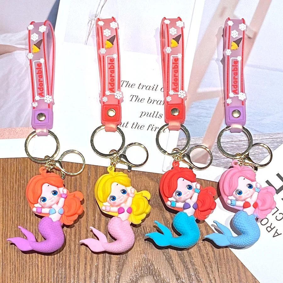 Lovely 3D Soft Pvc Doll Pendant Cartoon Cute Mermaid Keychain for Girls
