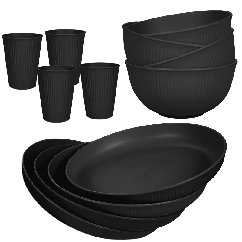 Wheat Straw Dinnerware Sets Unbreakable Reusable Set Kitchen Cups Plates and Bowls Sets Dishwasher Microwave Safe Plates