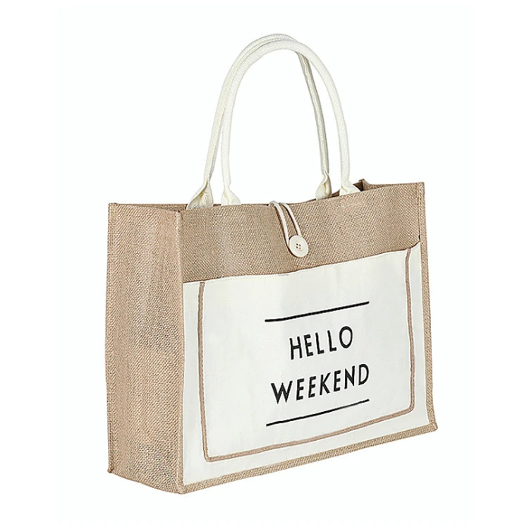 Perfectbio manufacturer custom wholesale natural black beach laminated canvas used shopping button jute bags buyer in europe