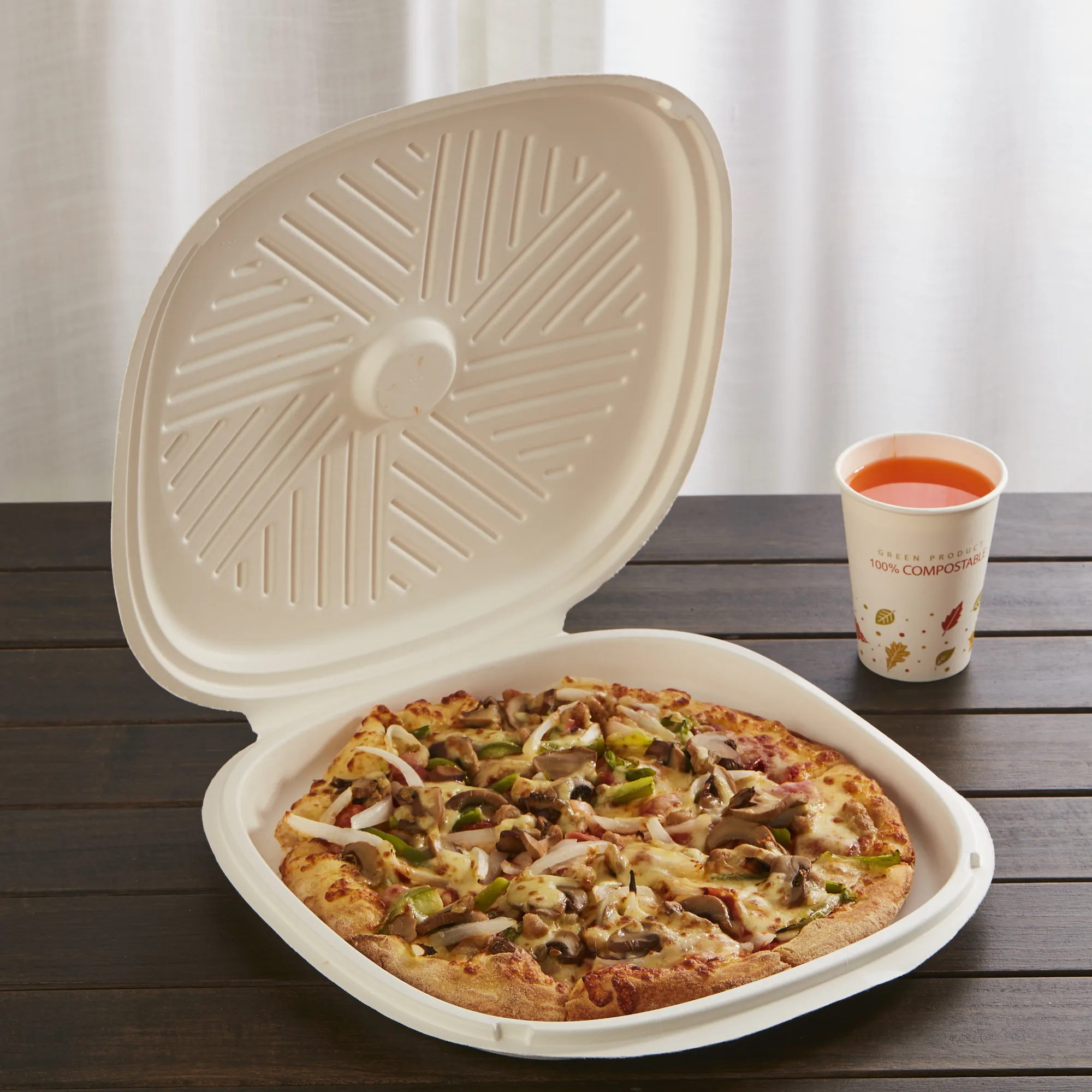 Compostable Disposable Biodegradable 100% Sugarcane Bagasse Pulp Pizza Take Away Take Out Packaging Box