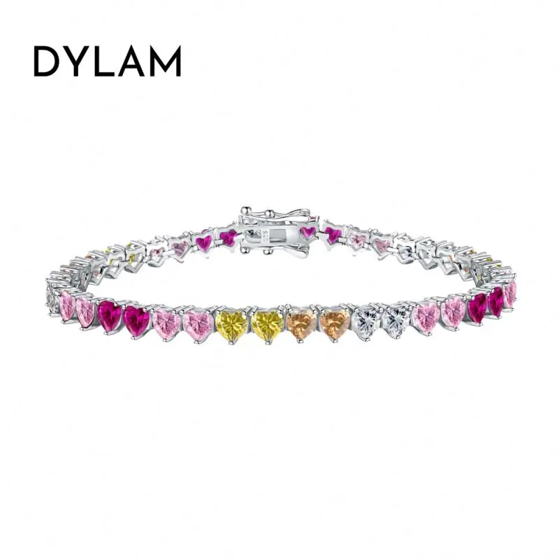 Dylam Ins Hot Sale Color Joyful Rainbow Cubic Zirconia 925 Sterling Silver Bracelet For Women Cubic Zirconia Tennis Bracelets