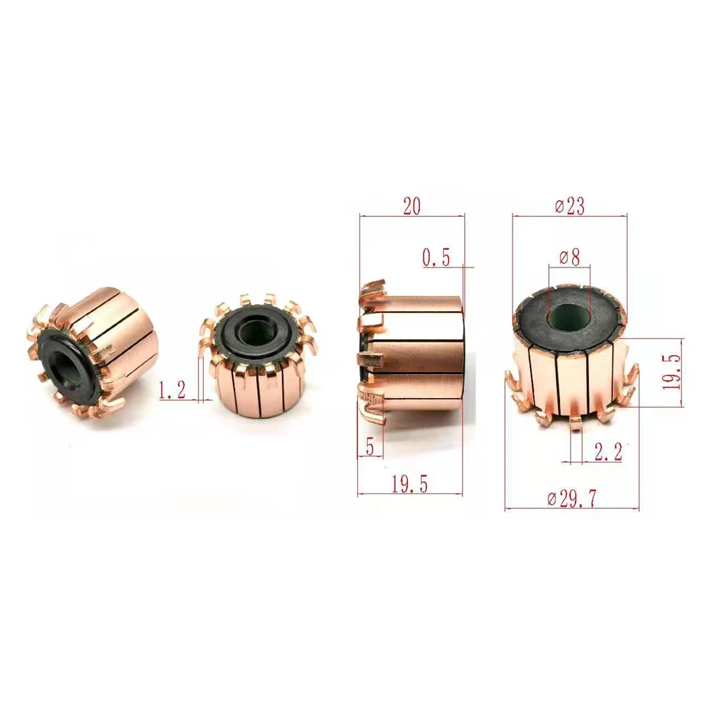 CIG-1518-12 Copper Hook Type DC Motor Commutator 12 Segments 8 x 23 x 20mm
