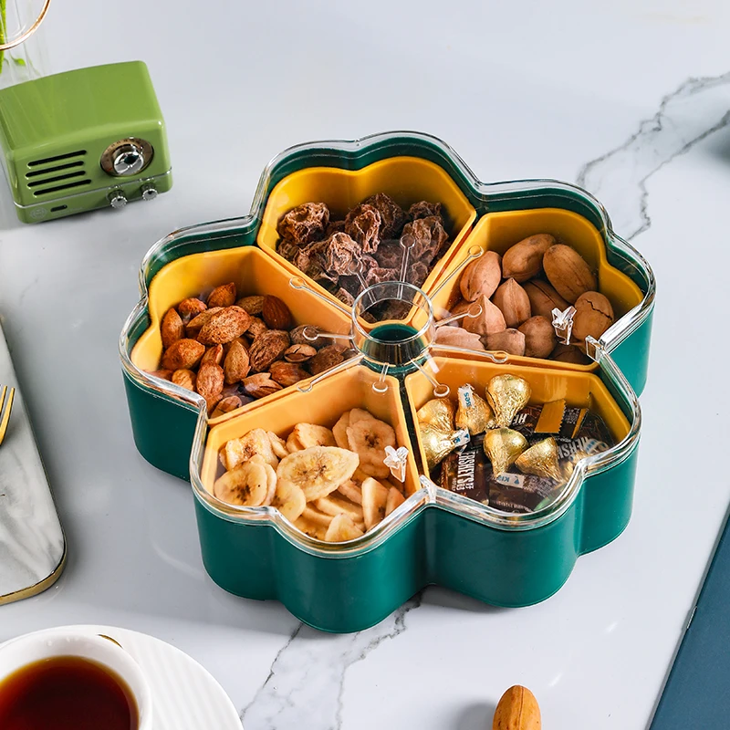 Double Layer Rotatable Flower Candy Box Cookie Storage Biscuit Dispenser Flower Fruit Plate Candy Storage Box