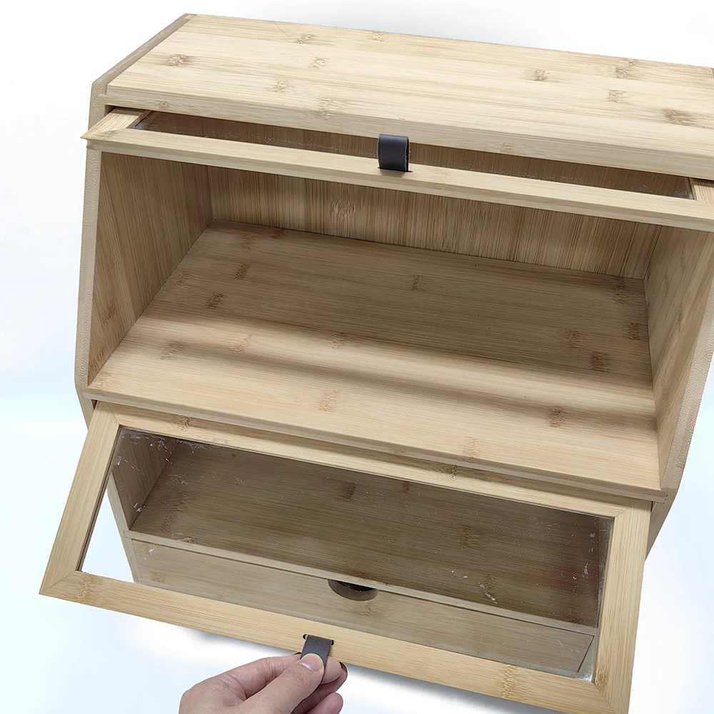 Creative Design Large Layers Bamboo Corner Bread Box with Clear Window K Cup Holders (Utensil Holder) and Bread Board
