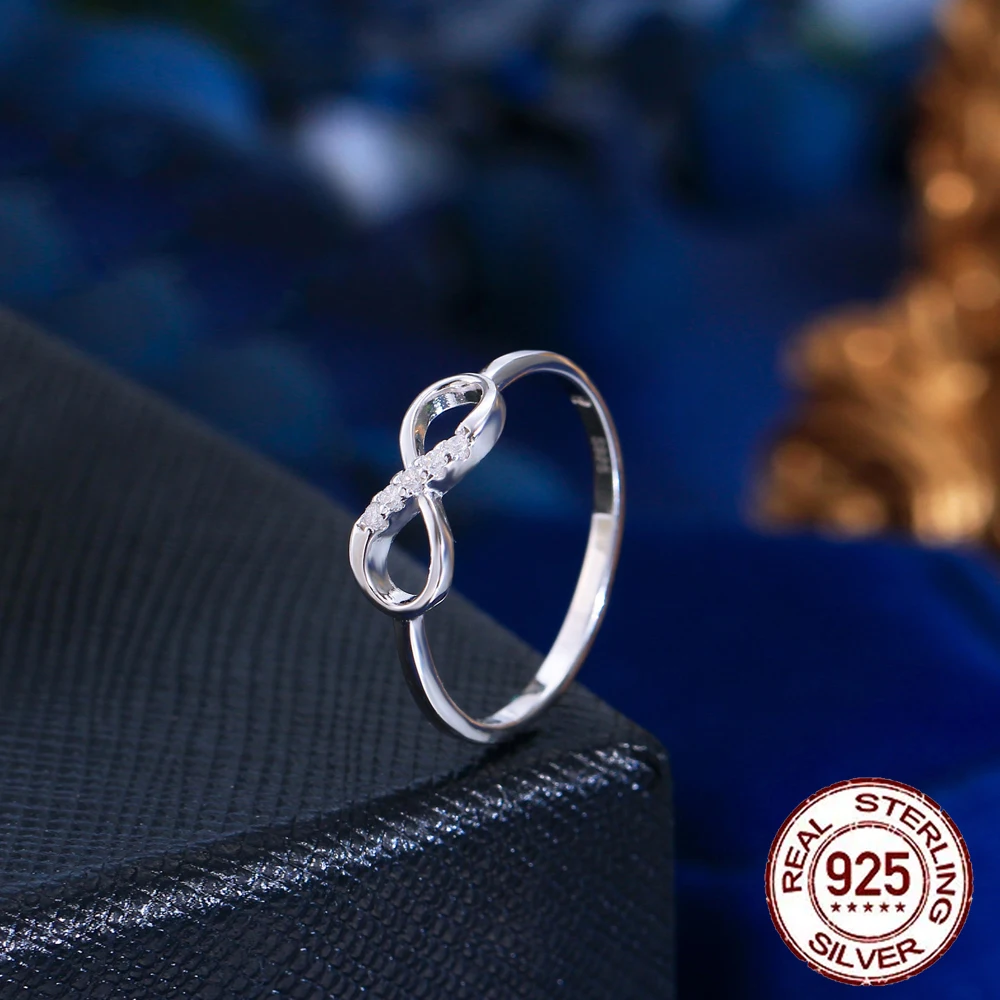 Nice Design 8-shaped Fashion Trendy Jewelry 925 Sterling Silver CZ Diamond Ring Women Infinity Symbol Unlimited Love Thin Ring