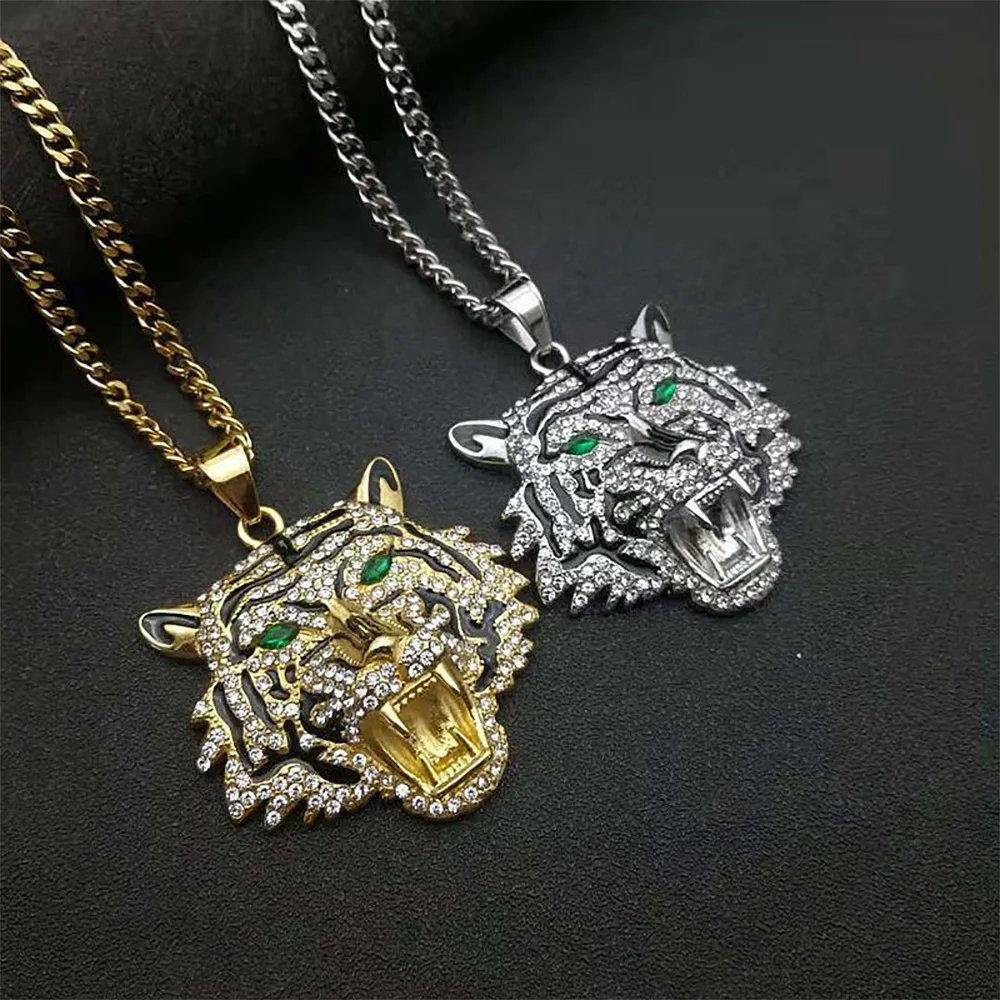Wholesale Custom Gold Plated Titanium Steel Tiger Hip Hop Fashion Jewelry Pendants Charms for Necklace