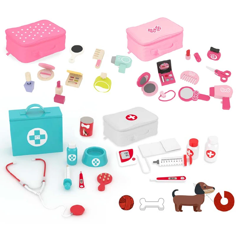 Waterproof portable medical equipment medical supplies doctor wood family mini diy kit aid kit family first aid kit toys