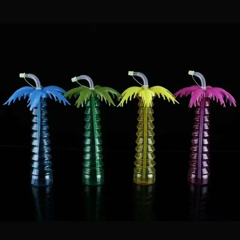 Luminous Plastic  Simulation Coco Nut plastic cups with straw 500 ml High-Capacity drinking Juice and Water