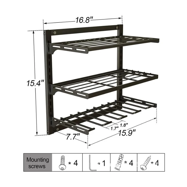 3-Tiers Height Adjustable Metal shelf Garage Tool Organizers and Storage Wall Mount Power Tool Organizer