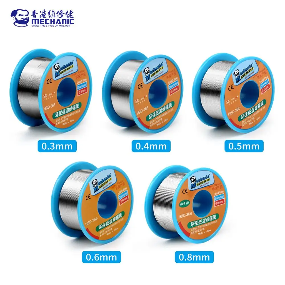 MECHANIC 0.3/0.4/0.5/0.6/0.8mm Sn42/Bi58 Lead-Free Solder Tin Wire Roll 40g Soudure Etain Welding Soldering Wire Flux Repair