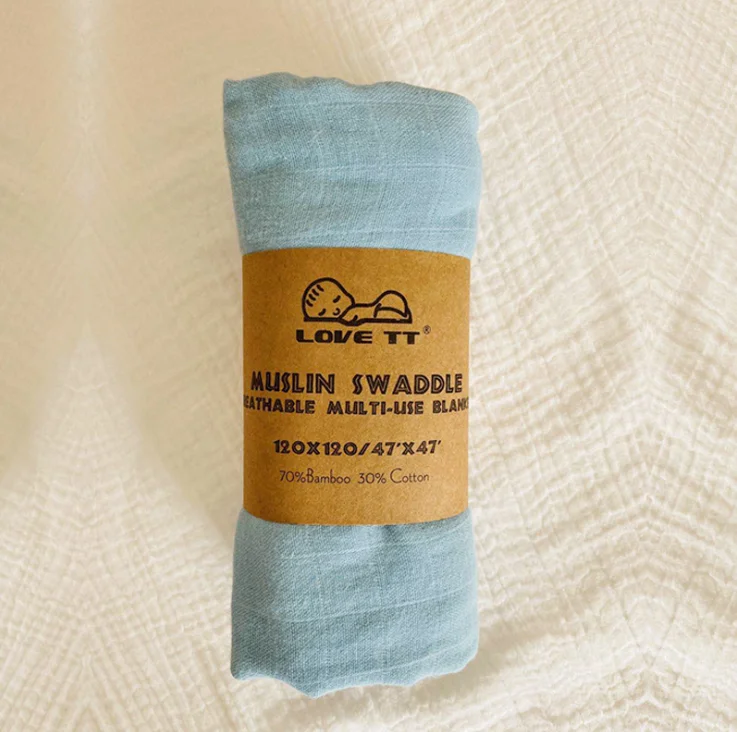 70% Bamboo 30% Cotton Soft Newborn Baby Infant Plain Solid Color Muslin Bamboo Cotton Swaddle Receiving blanket wraps