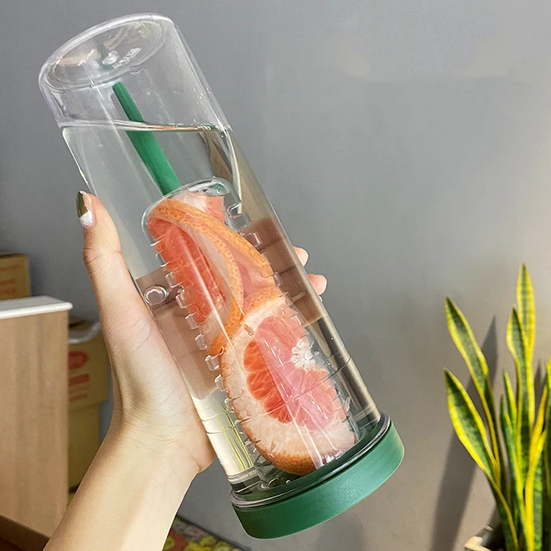 Portable Transparent Plastic Tea Infuser Water Bottle Filter Cup Fruit Infuser Strainer Bottle Plastic Water Bottle With Straw