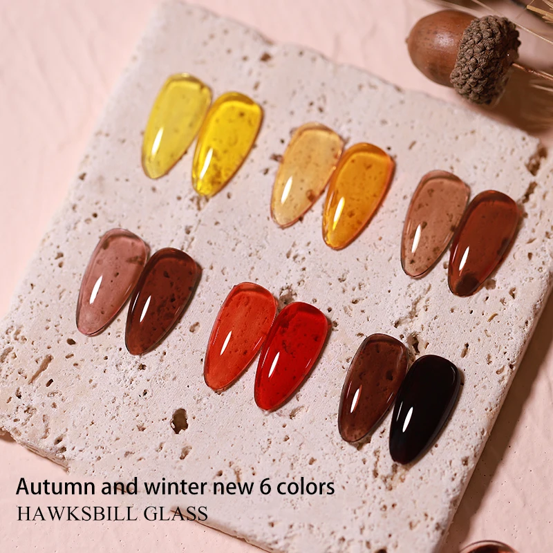 Private Label Amber Glaze Neon Glass Nail Set Natural Resin 15ml Transparent Jelly LED UV Nail Gel Polish