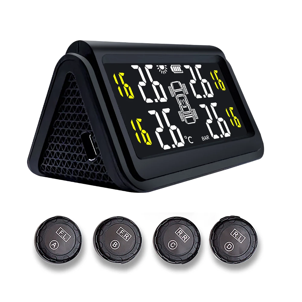 Smart Solar 4 Wheels Tires Motorcycle Heavy Truck Tire Pressure Universal Sensor Monitoring Tpms 12v Security Alarm System Tpms