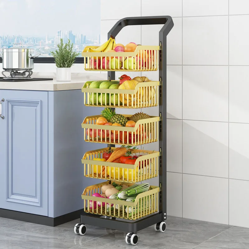 Multi-layer Tiers Black Mesh Wire Kitchen Vegetable Storage Baskets Detachable Basket Trolley Rack