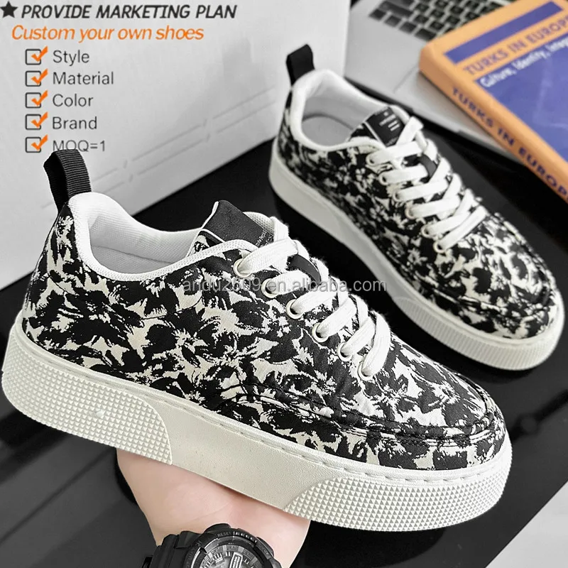 Spring Autumn Fashion Men Canvas Shoes Height Increasing Platform Shoes Vulcanized Casual Canvas Trendy Flat Walking Shoes