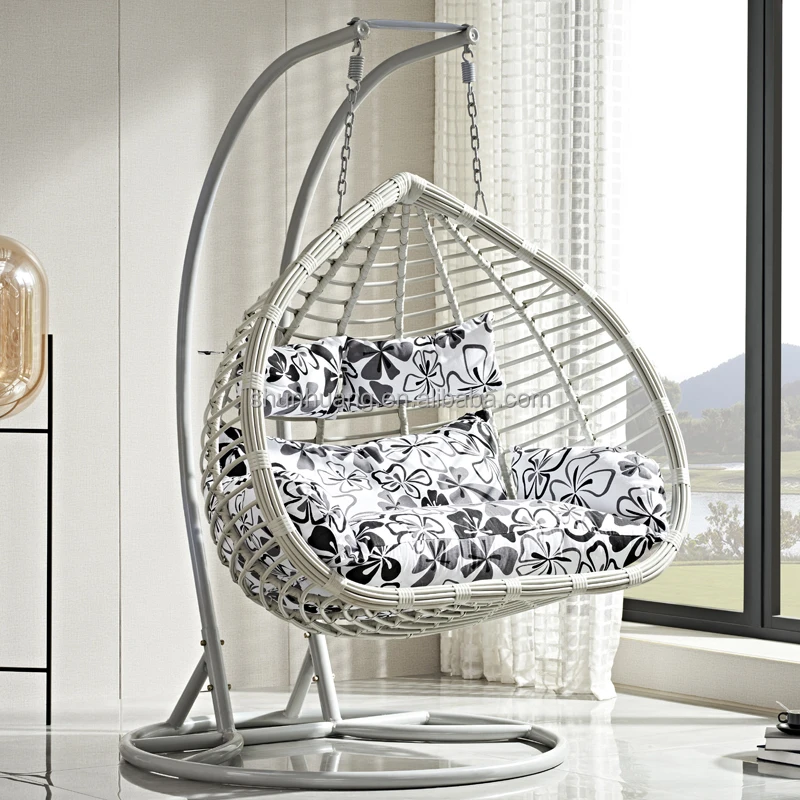 Factory price outdoor patio rattan swing chair living room double hanging chair with big cushions