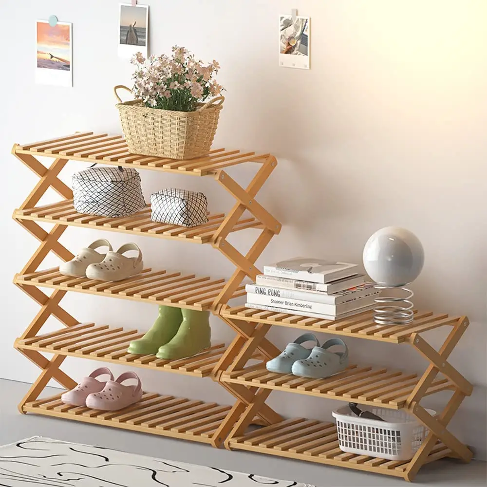 5 Tiers Bamboo Wood Shoe Rack Organizer Standing Four-tier Storage Organizer Shelf For Home