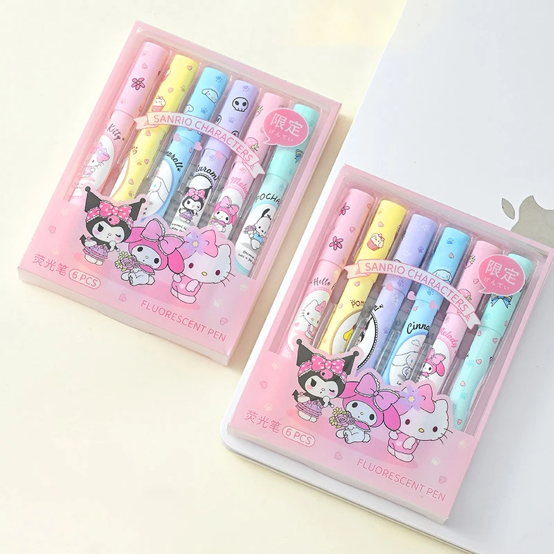 Wholesale Anime Highlighter Pen KT Cat Melody Marker Pen Cartoon Student School Supplies Office Stationery Gifts