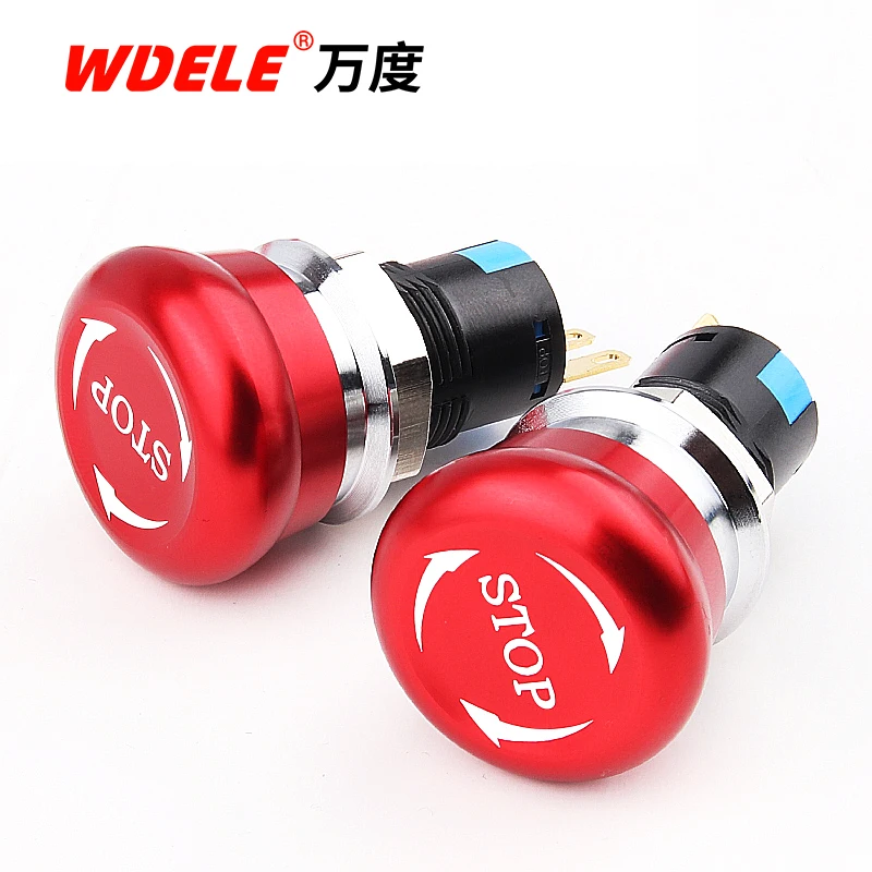 Metal emergency stop 16MM series switch  waterproof dustproof self-locking red mushroom head emergency brake 1no1nc/2no2nc